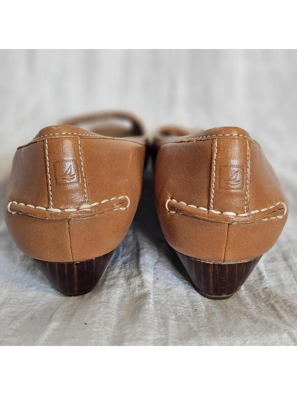 Sperry tan leather peep toe wedge, 7.5 - Picture 5 of 7